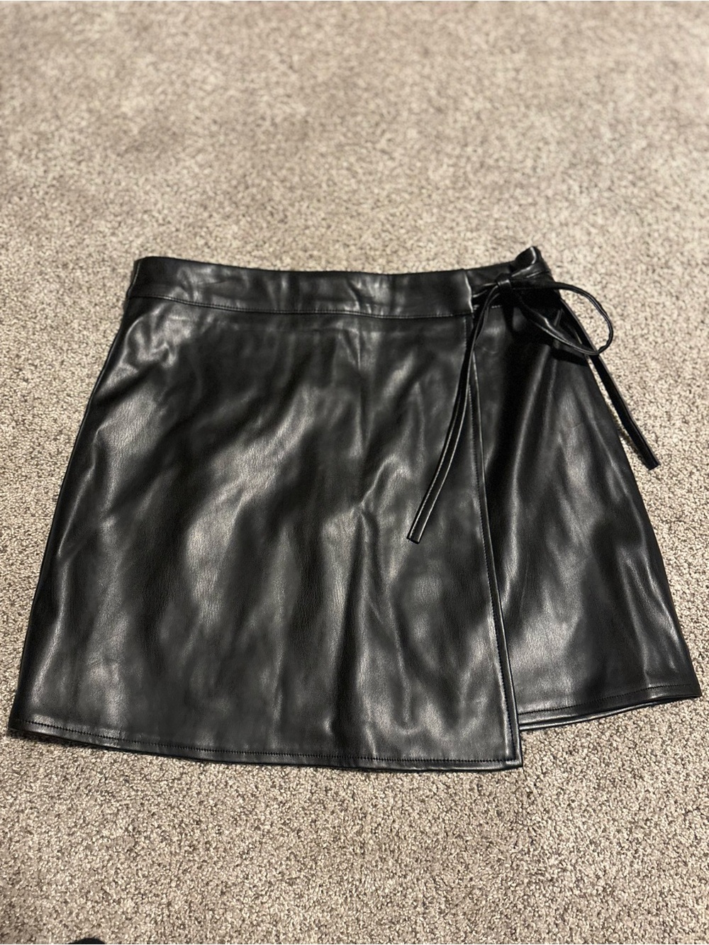 Faux Leather Black Wrap Mini Skirt with Side Tie